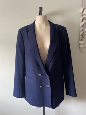RW&CO Suiting Tailored Blazer Jacket Sports Coat Double Breasted Navy Blue